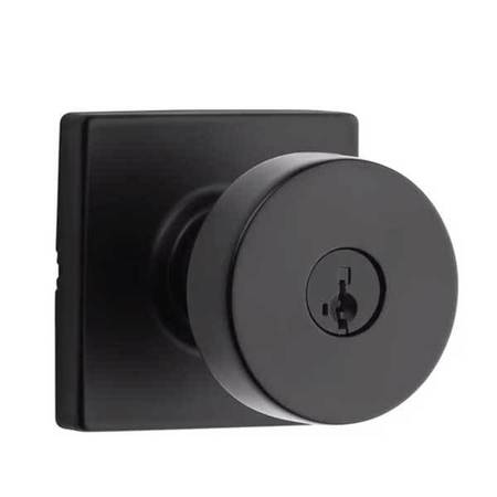 KWIKSET Kwikset: Pismo Entry Door Knob with Square Rose / Iron Black  / with SmartKey Technology KWS-740PSK-SQT-SMT-514